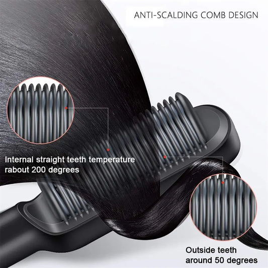 Hair Straightening Brush – Fast Heating Ceramic Comb with 5 Adjustable Heat Levels | Anti-Scald & Lightweight | Perfect for Women & Girls