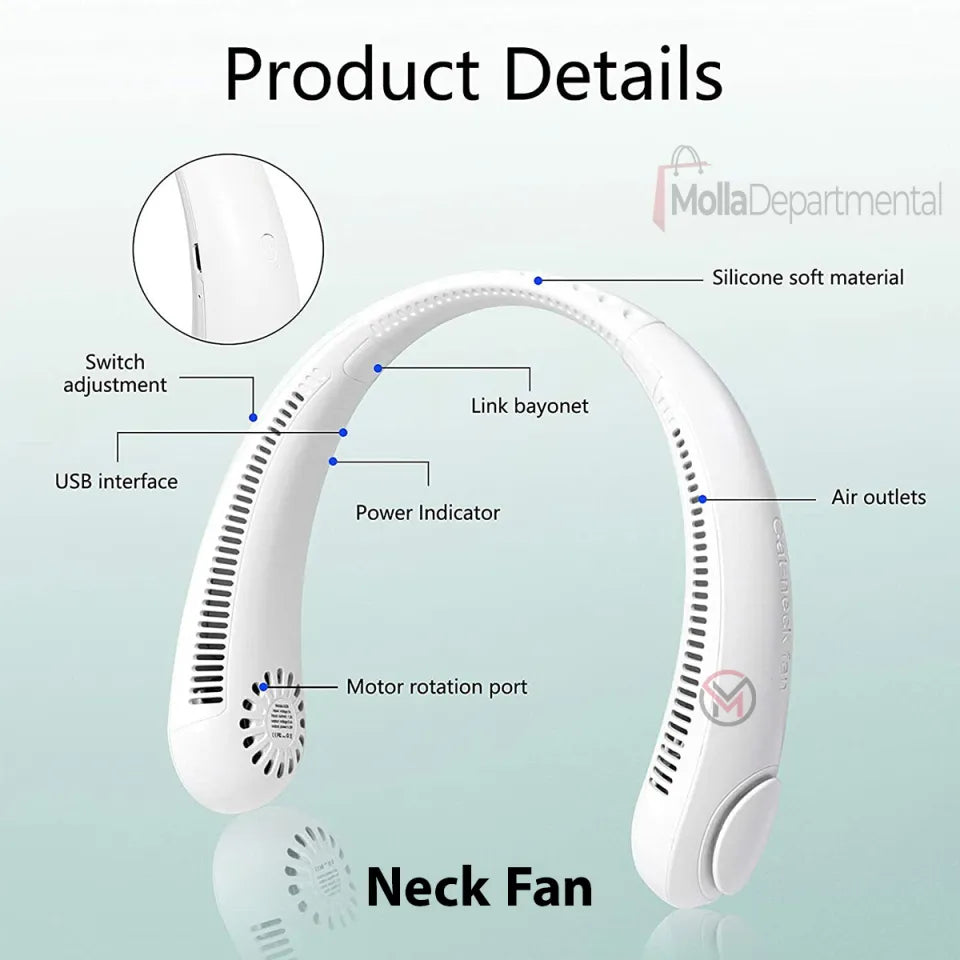 Portable Neck Cooling Fan – Bladeless, USB Rechargeable & Wearable